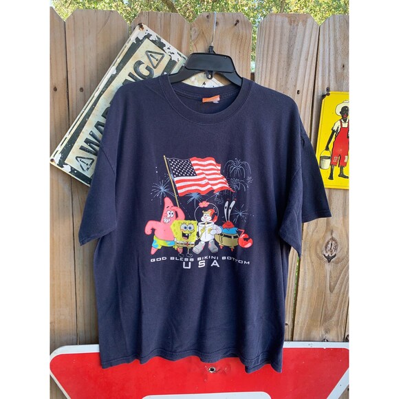 Vintage 2003 Nickelodeon SpongeBob SquarePants God Bless Bikini Bottom tee XL - Picture 1 of 8